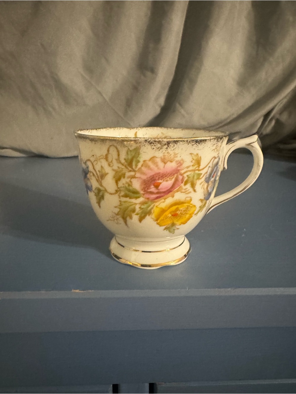 Royal Albert Floral Porcelain Teacup with Pink, Yellow & Blue Roses